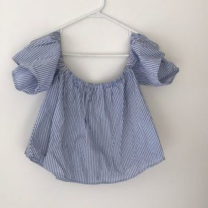 Off the shoulder white and blue striped top